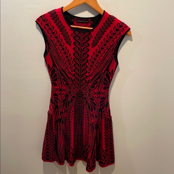 RVN Red and Black Abstract Fit and Flare Dress, Size Small - Picture 2 of 15